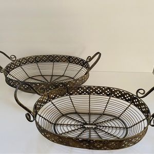 Antique Gold Looking Metal Nesting Baskets With Handles Set of 2